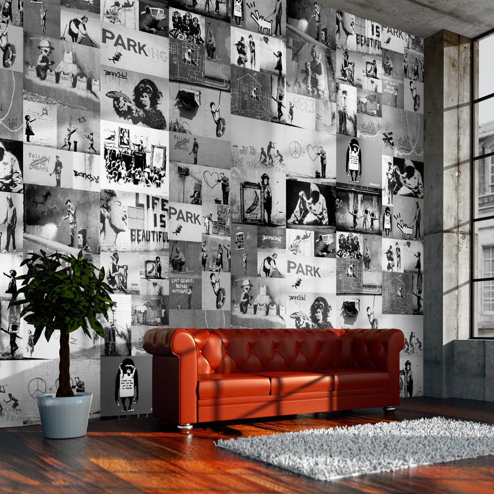 Тапет - banksy - grey collage