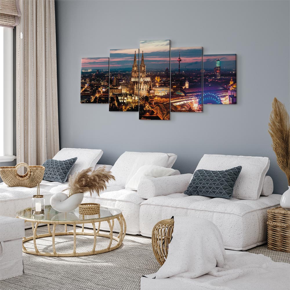 Artgeist Wandbild 5 tlg Groß Wohnzimmer Leinwand Bilder Vlies Skyline Köln Nacht - Produktbild 1